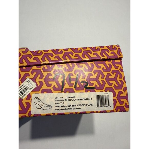 Tory Burch Sophie Wedge Chocolate Brown Leather Snakeskin Wedges Women's 7.5 - Picture 2 of 12
